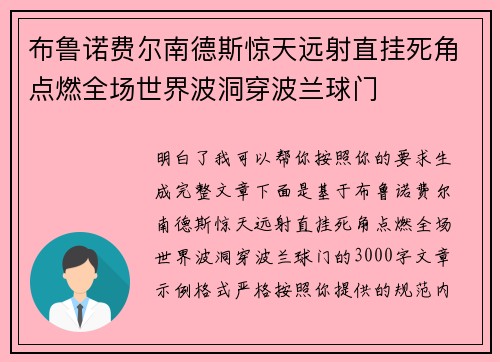 布鲁诺费尔南德斯惊天远射直挂死角点燃全场世界波洞穿波兰球门